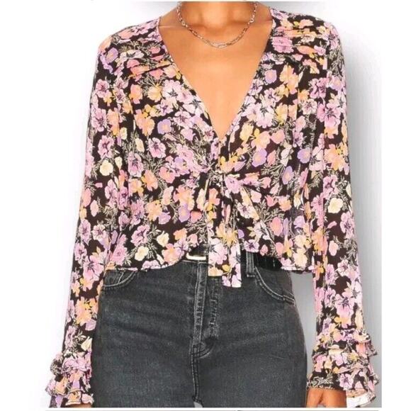 Free People Tops - Free People Small Open Maybel Chiffon Blouse in Black Combo Floral